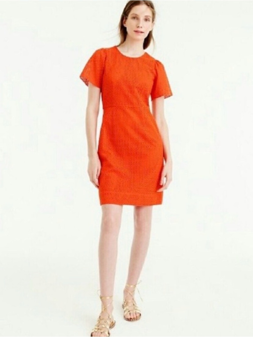 J.Crew Womens Eyelet Lace Flutter Sleeve Shift Dress Size 8 Cotton Lined